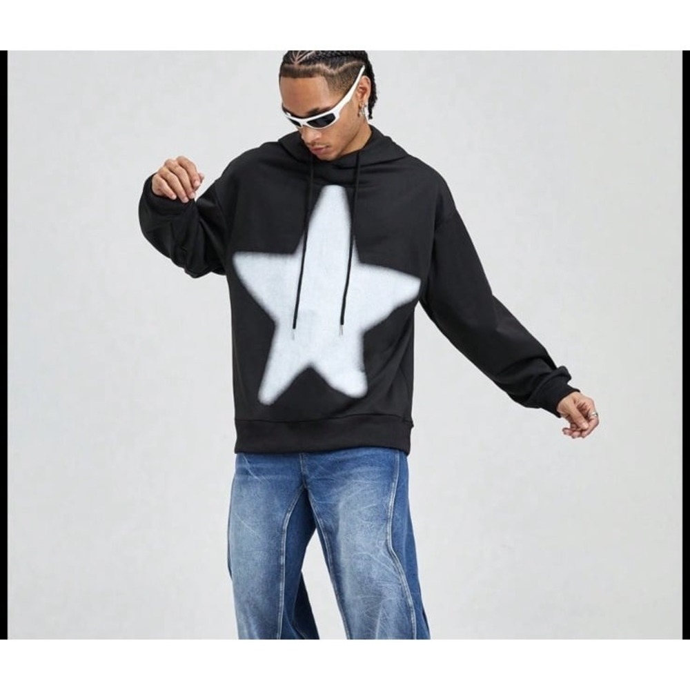 Romwe‎ black star hoodie size XXL NWT